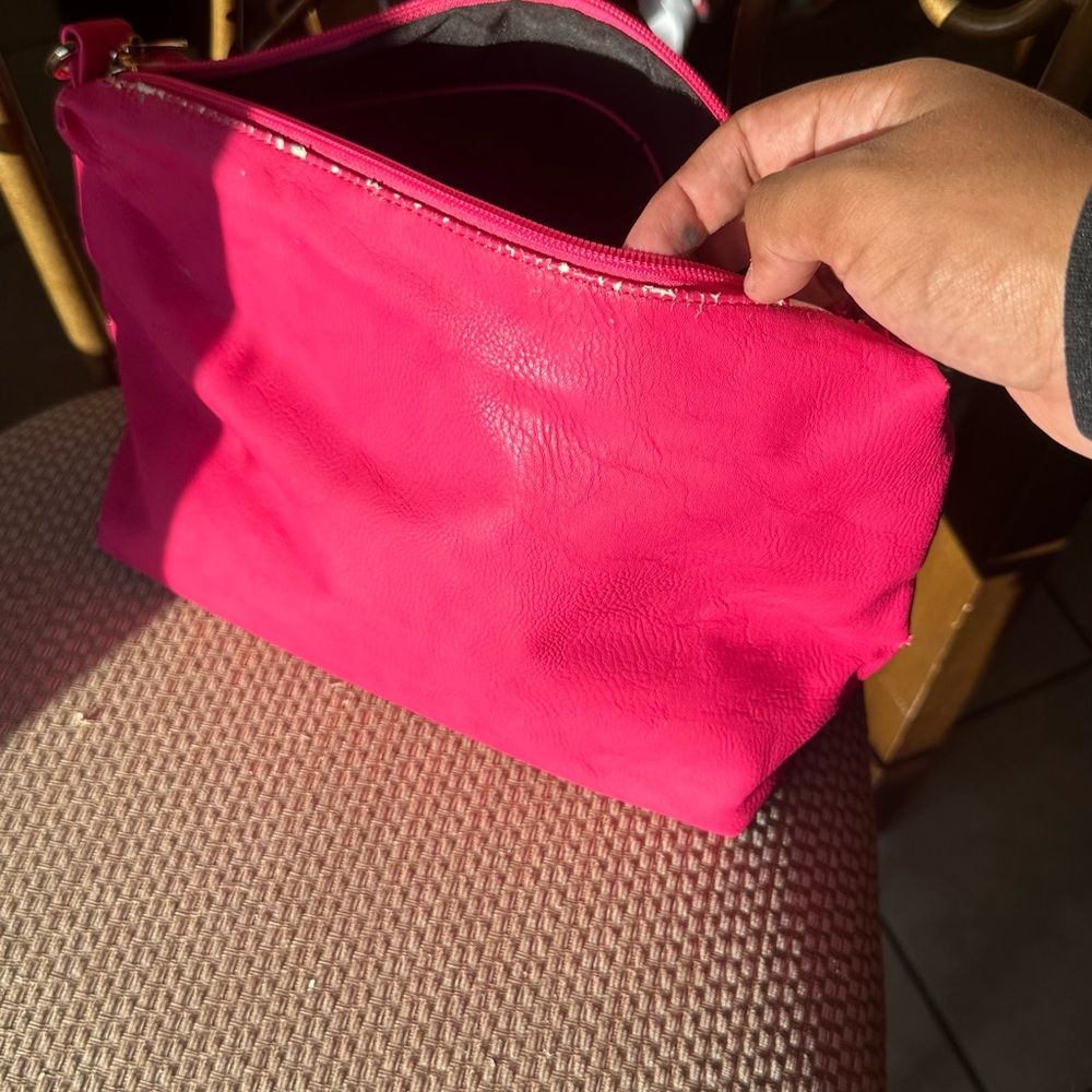 Pink Cosmetic Bag with Zipper Closure and Smooth Finish